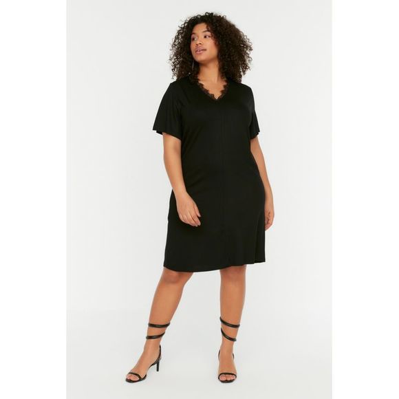 TRENDYOL Plus Size Midi-Kleid – Schulterfrei, Gestrickt & Mit Blumenmuster Für Damen In Übergröße